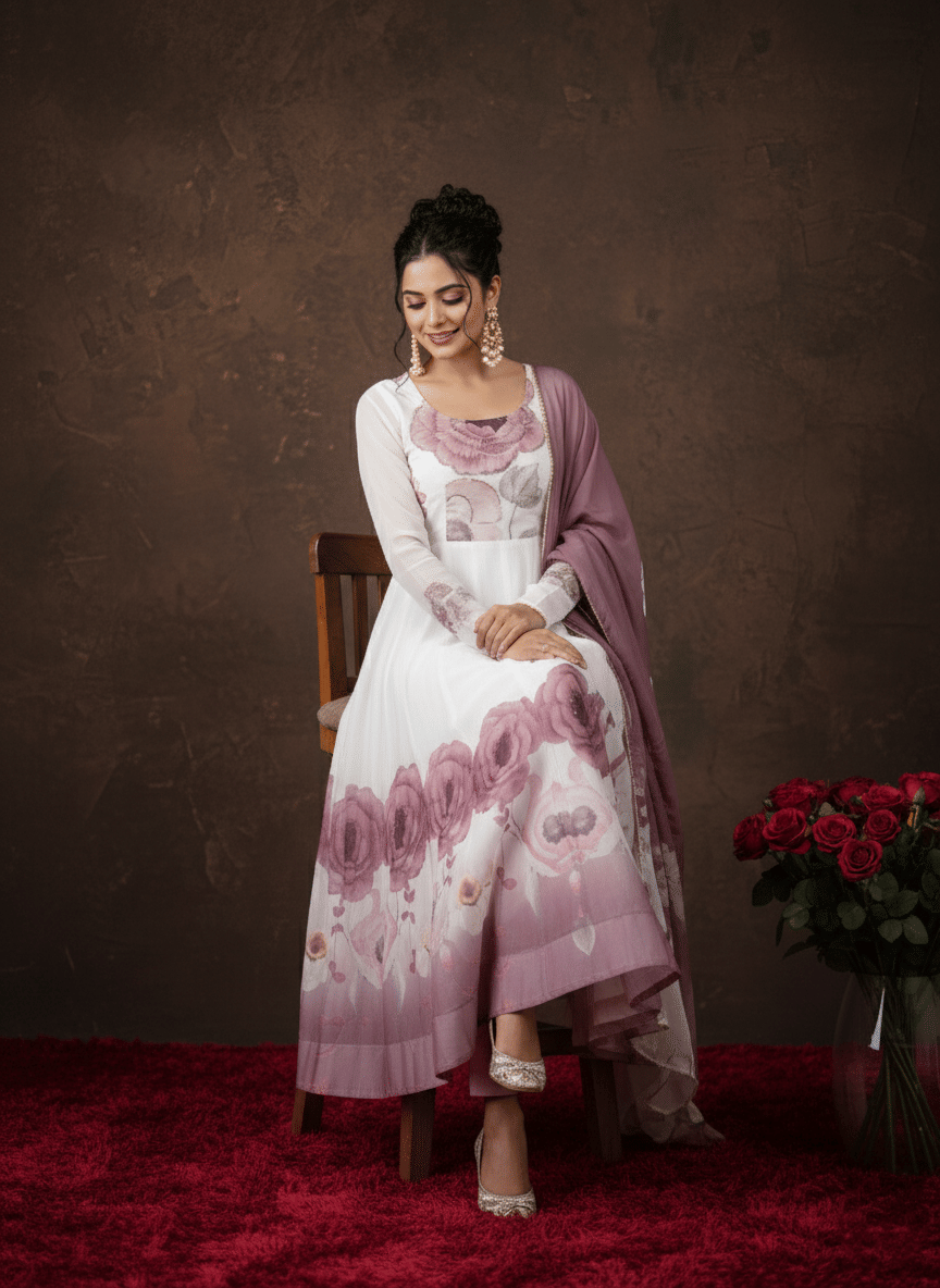     			Trandtide Women Silk Anarkali Stitched Ethnic Gown With Dupatta ( Pink )