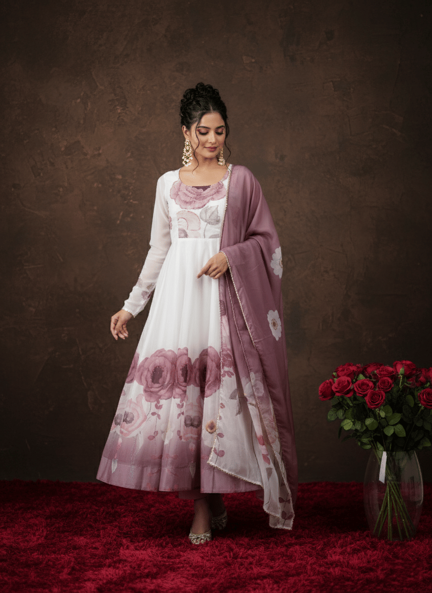 Trandtide Women Silk Anarkali Stitched Ethnic Gown With Dupatta ( Pink )     			Trandtide Women Silk Anarkali Stitched Ethnic Gown With Dupatta ( Pink )
