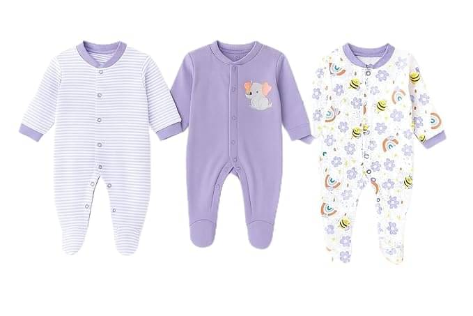 True Player Pack of 3 Unisex for Baby Cotton Rompers ( Purple ) True Player Pack of 3 Unisex for Baby Cotton Rompers ( Purple )