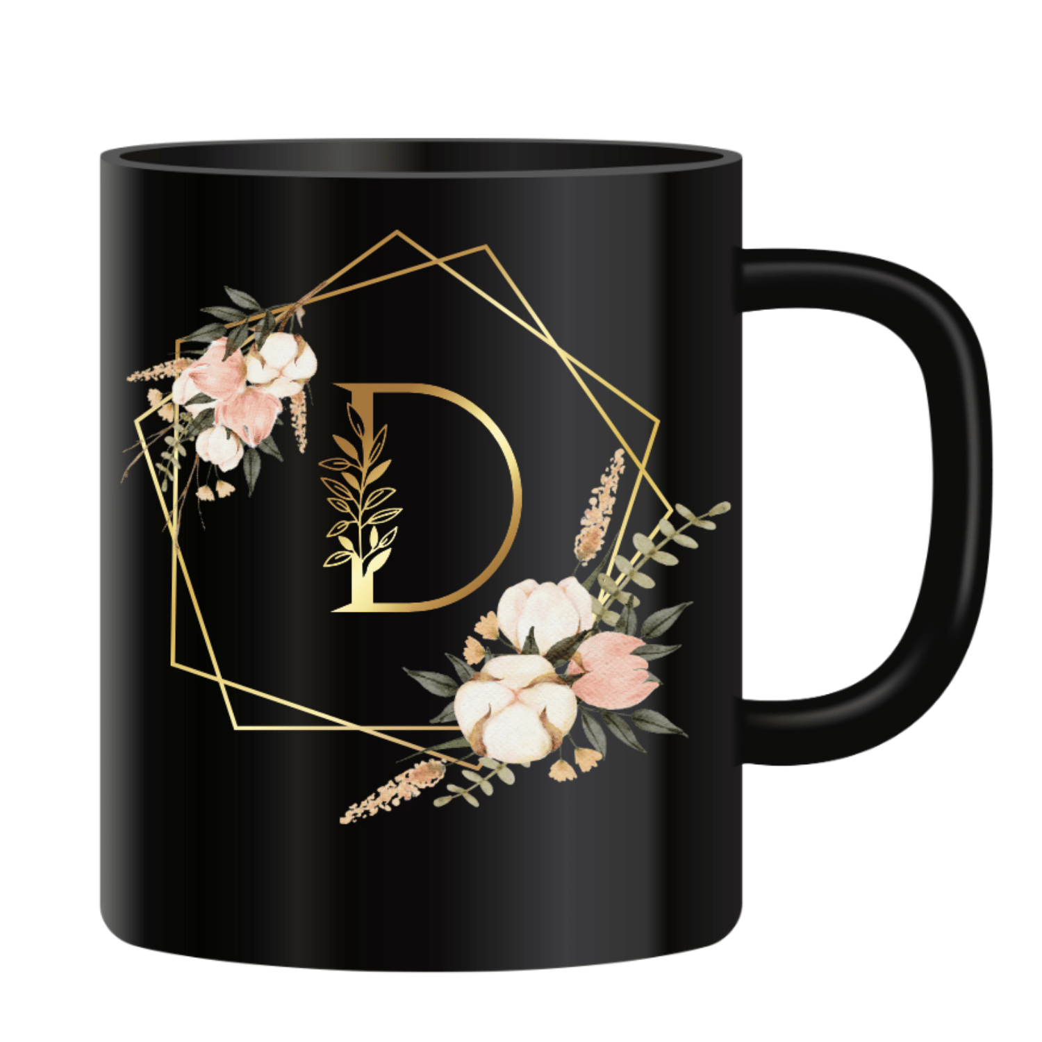     			VK Fahsion Printed D Black Ceramic Coffee Mug 350 mL ( Pack of 1 )
