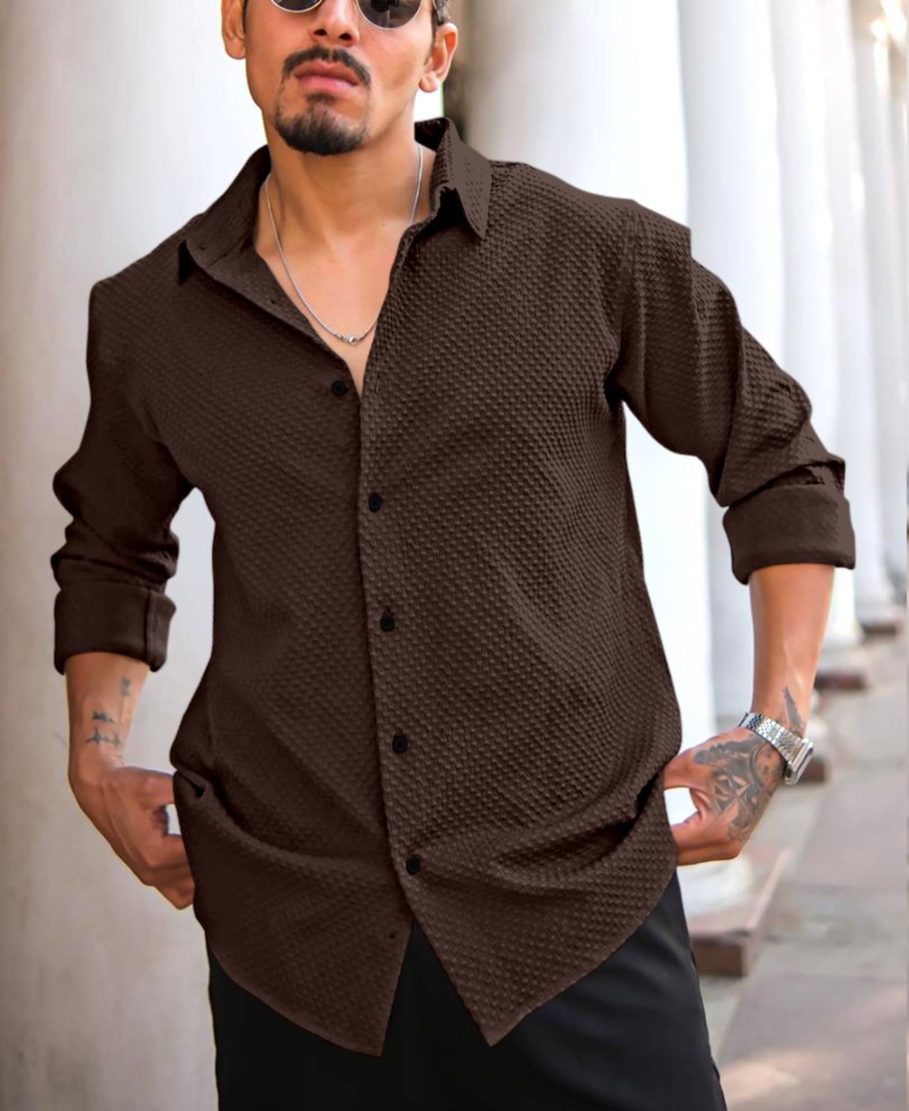 coolcollar Cotton Blend Regular Fit Self Design Full Sleeves Men's Casual Shirt - Brown ( Pack of 1 ) coolcollar Cotton Blend Regular Fit Self Design Full Sleeves Men's Casual Shirt - Brown ( Pack of 1 )