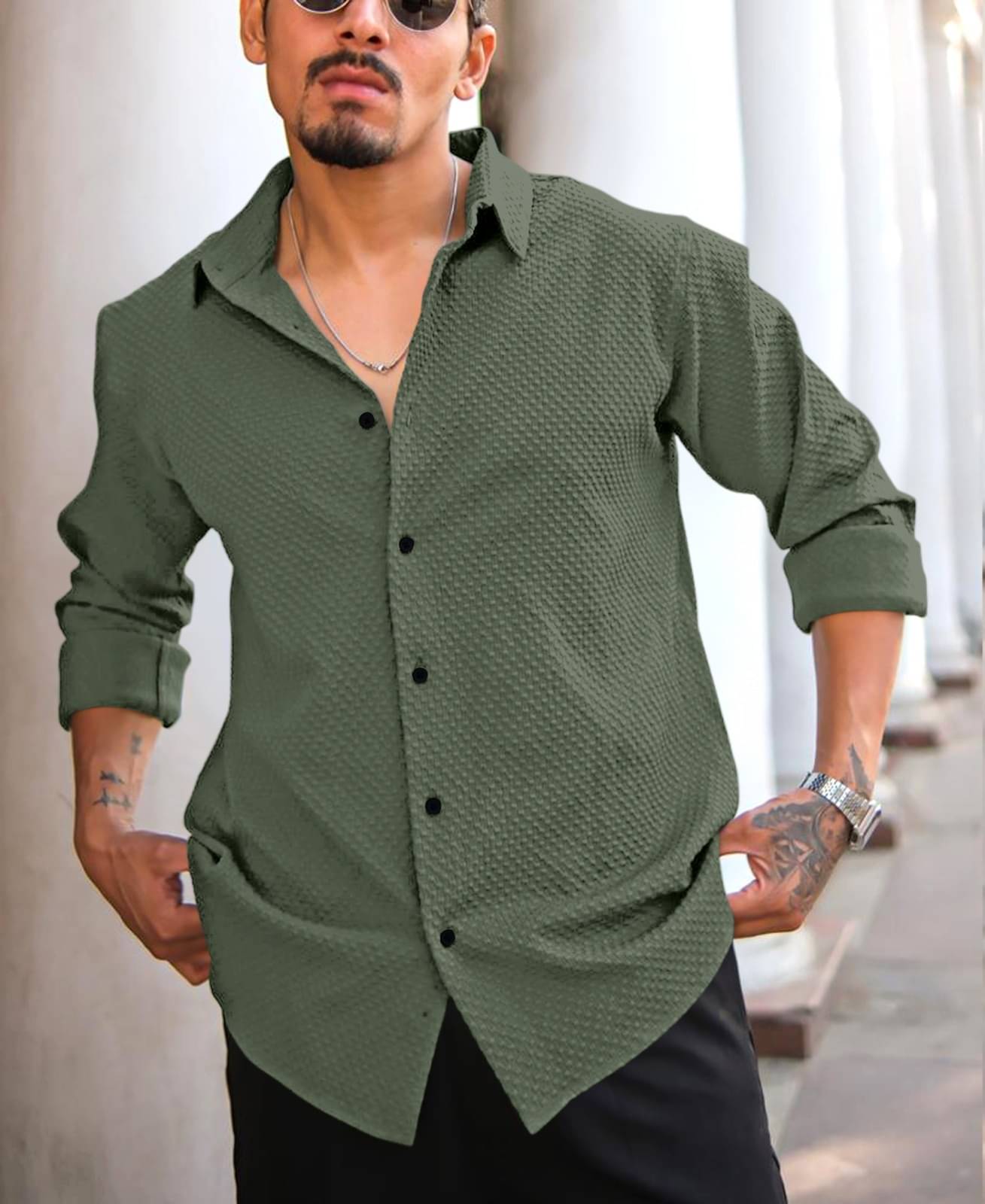 coolcollar Cotton Blend Regular Fit Self Design Full Sleeves Men's Casual Shirt - Green ( Pack of 1 ) coolcollar Cotton Blend Regular Fit Self Design Full Sleeves Men's Casual Shirt - Green ( Pack of 1 )