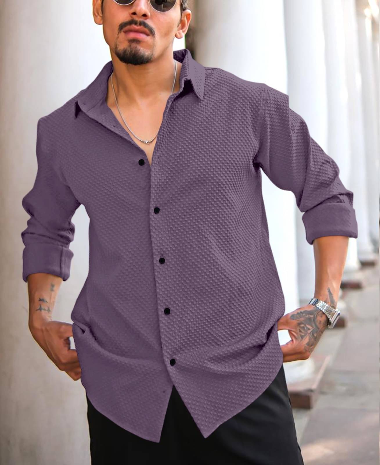 coolcollar Cotton Blend Regular Fit Self Design Full Sleeves Men's Casual Shirt - Purple ( Pack of 1 ) coolcollar Cotton Blend Regular Fit Self Design Full Sleeves Men's Casual Shirt - Purple ( Pack of 1 )