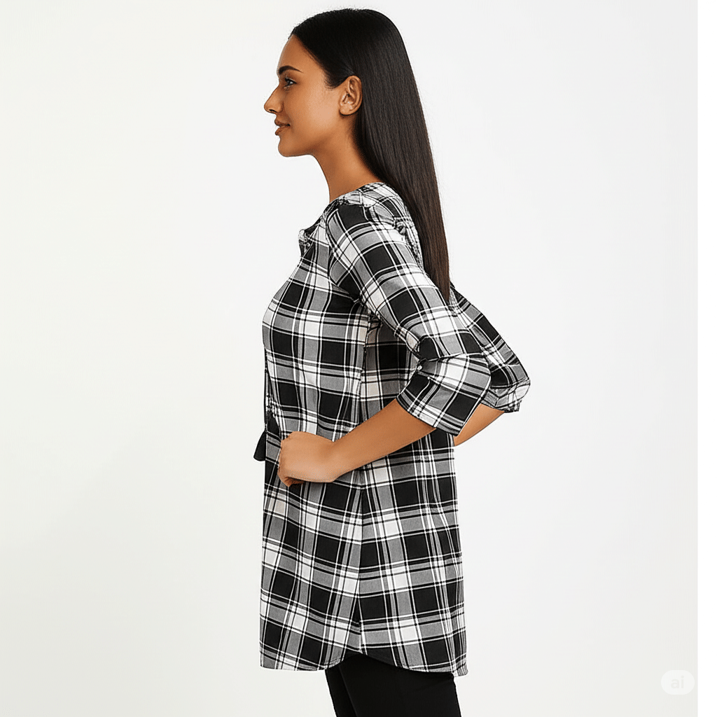 designally Women Cotton Checks Straight Kurti ( Black ) designally Women Cotton Checks Straight Kurti ( Black )