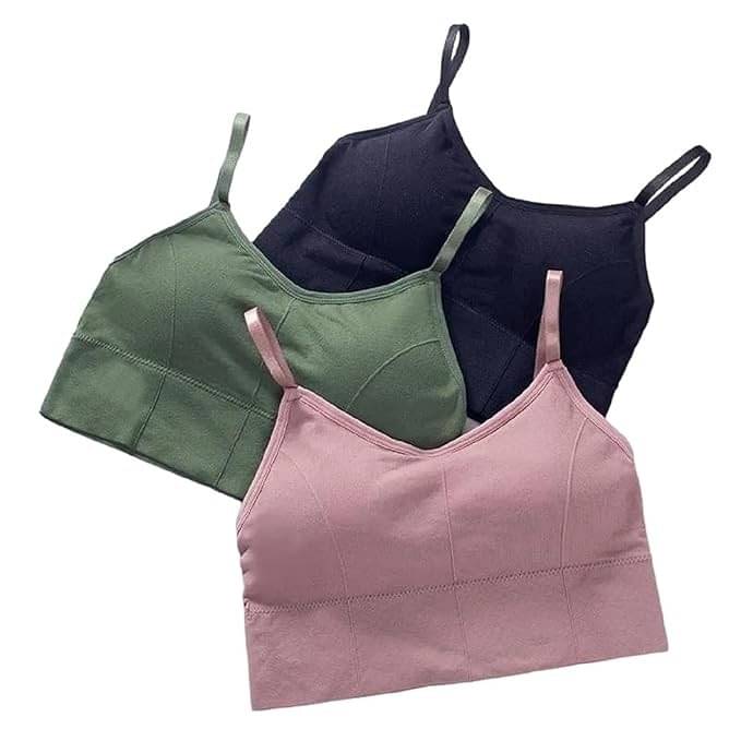 diksha sales Pack of 3 Cotton Blend Lightly Padded Sports Bra For Women ( Multicolor 2 ) diksha sales Pack of 3 Cotton Blend Lightly Padded Sports Bra For Women ( Multicolor 2 )