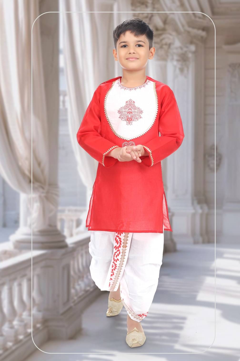     			s muktar garments Boys Cotton Blend Red Dhoti Kurta Set ( Pack of 1 )
