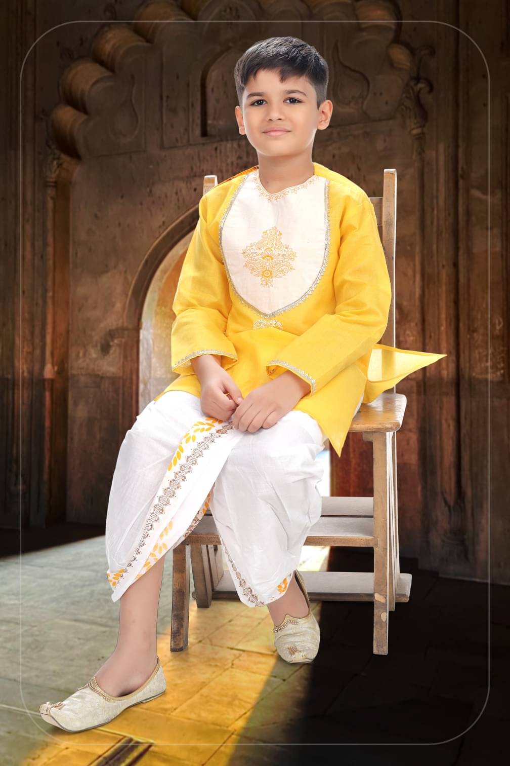s muktar garments Boys Cotton Blend Yellow Dhoti Kurta Set ( Pack of 1 ) s muktar garments Boys Cotton Blend Yellow Dhoti Kurta Set ( Pack of 1 )