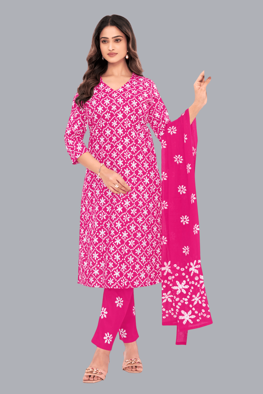 shree jeenmata collection Women Cotton Printed Straight Kurti With Pants ( Pink ) shree jeenmata collection Women Cotton Printed Straight Kurti With Pants ( Pink )