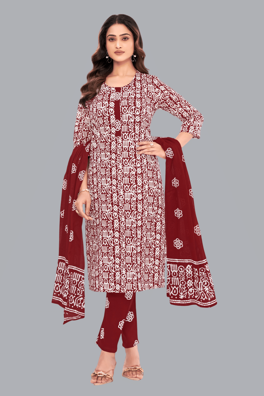 shree jeenmata collection Women Cotton Printed Straight Kurti With Pants ( Maroon )     			shree jeenmata collection Women Cotton Printed Straight Kurti With Pants ( Maroon )