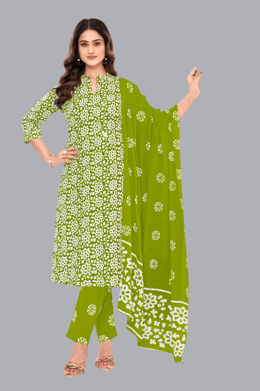 shree jeenmata collection Women Cotton Printed Straight Kurti With Pants ( Green ) shree jeenmata collection Women Cotton Printed Straight Kurti With Pants ( Green )