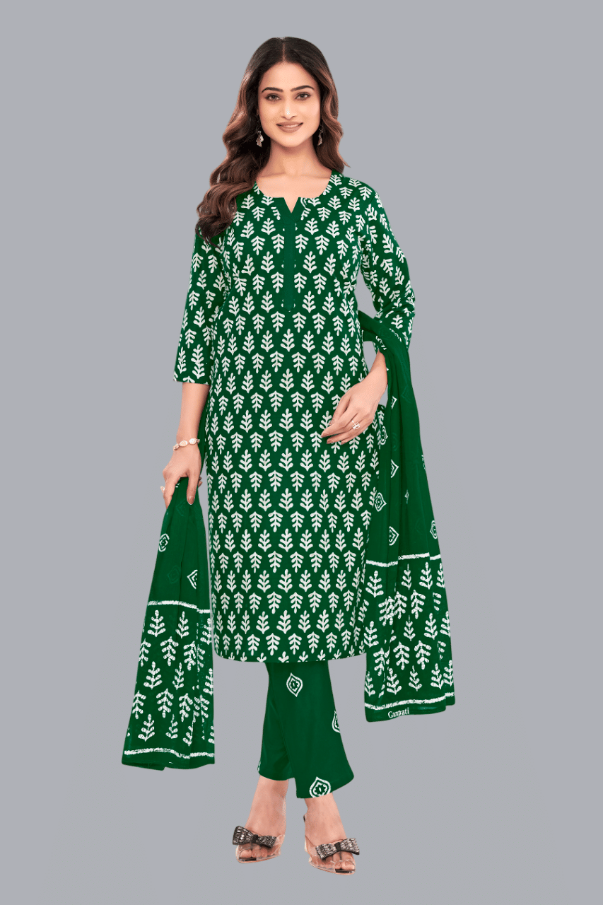 shree jeenmata collection Women Cotton Printed Straight Kurti With Pants ( Dark Green ) shree jeenmata collection Women Cotton Printed Straight Kurti With Pants ( Dark Green )