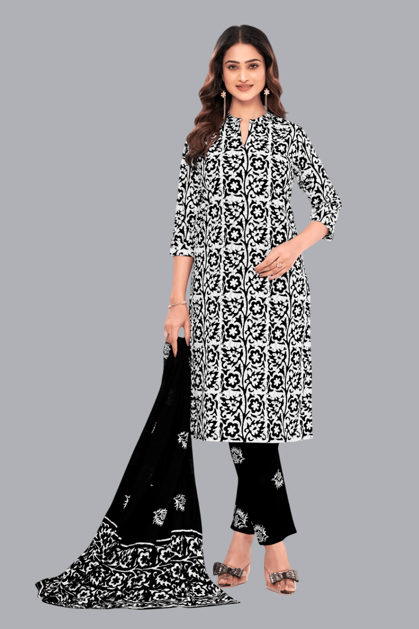     			shree jeenmata collection Women Cotton Printed Straight Kurti With Pants ( Black )