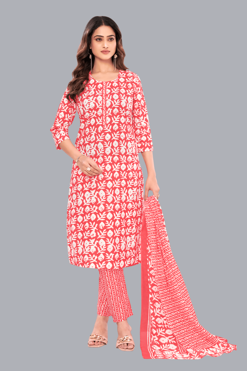 shree jeenmata collection Women Cotton Printed Straight Kurti With Pants ( Orange ) shree jeenmata collection Women Cotton Printed Straight Kurti With Pants ( Orange )