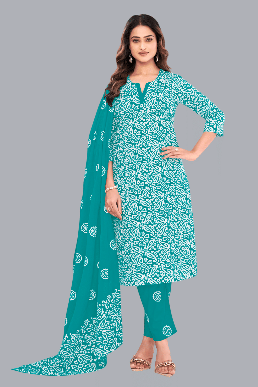 shree jeenmata collection Women Cotton Printed Straight Kurti With Pants ( Teal )     			shree jeenmata collection Women Cotton Printed Straight Kurti With Pants ( Teal )