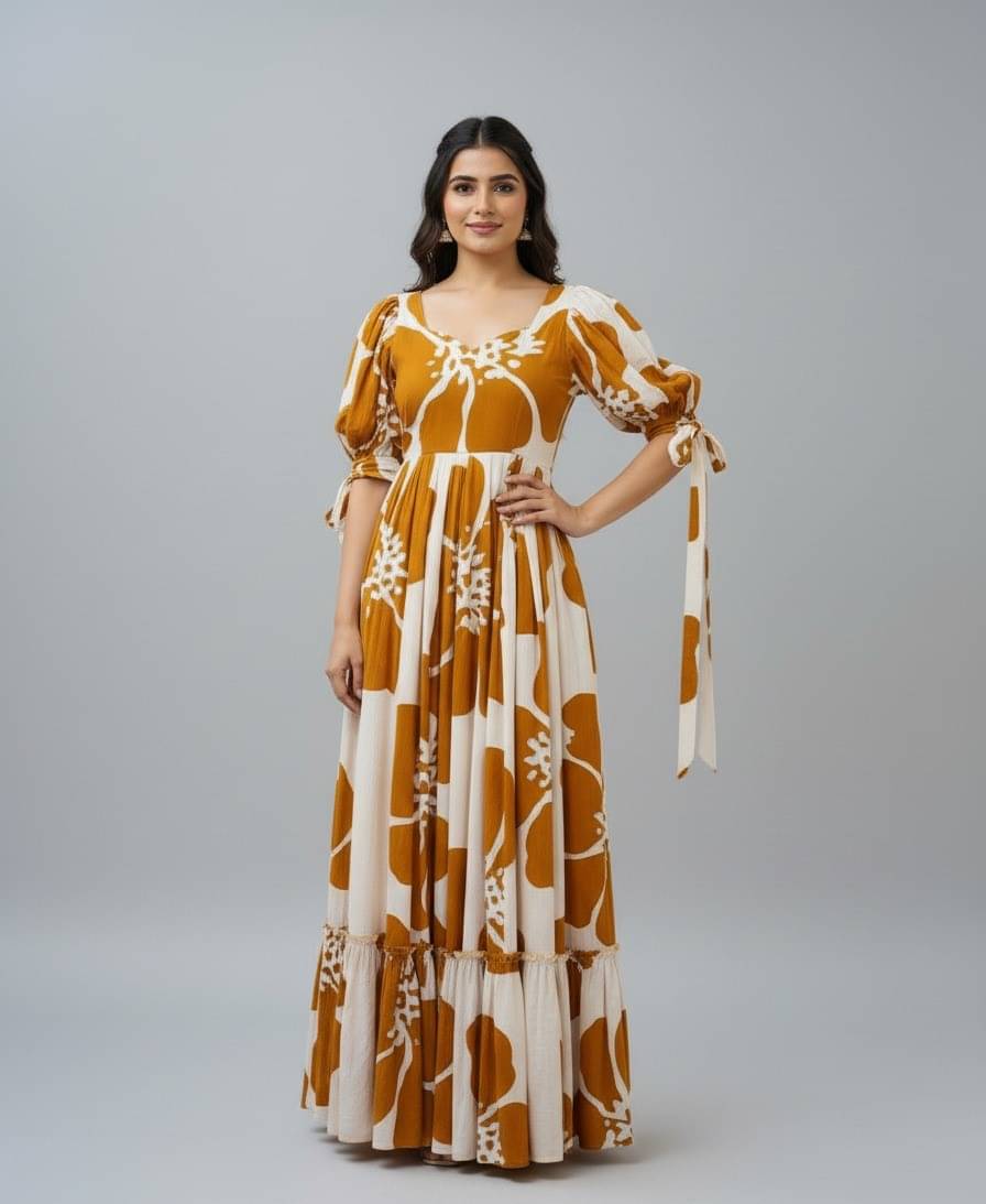 vivbut Women Rayon Anarkali Stitched Ethnic Gown ( Brown )     			vivbut Women Rayon Anarkali Stitched Ethnic Gown ( Brown )