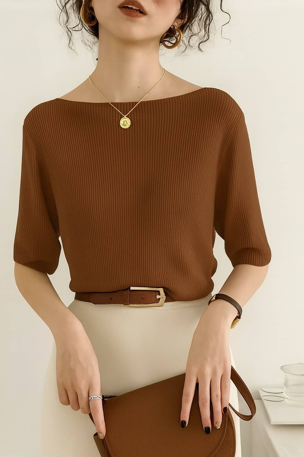 wanquila Women's Lycra Regular Top ( Brown ) wanquila Women's Lycra Regular Top ( Brown )