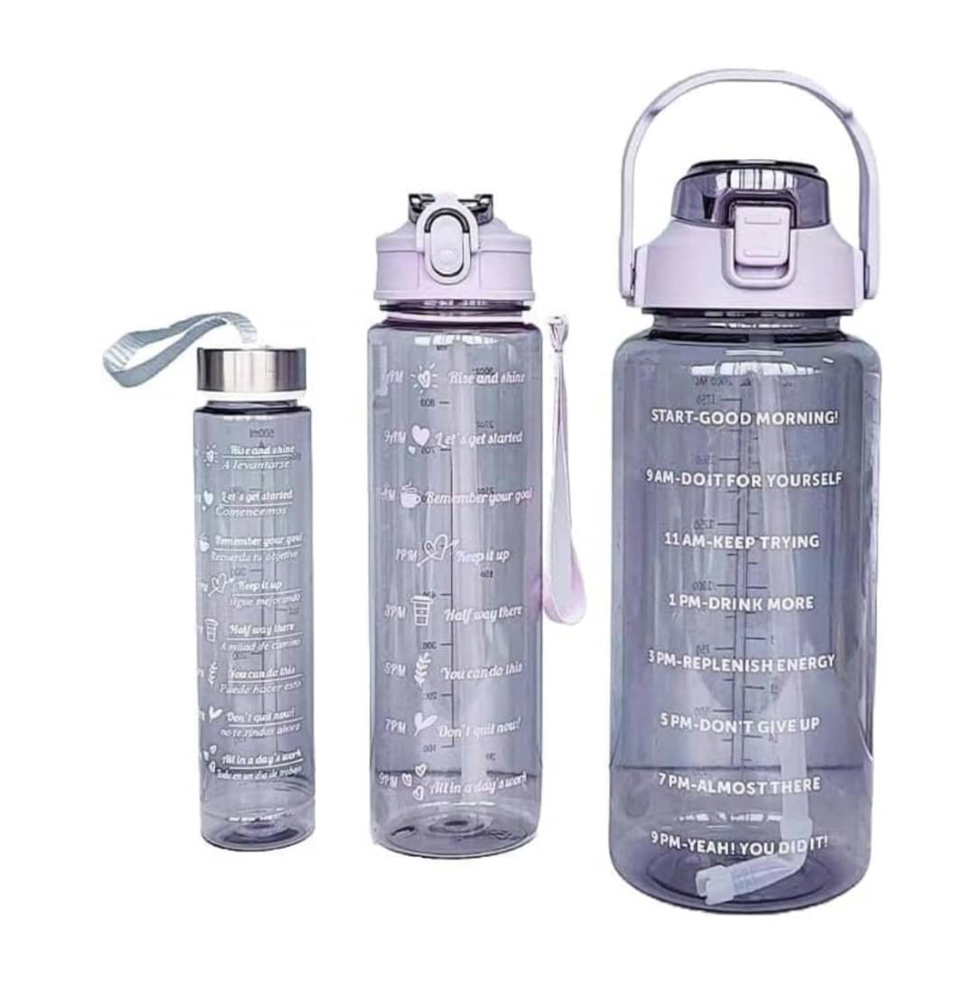 3-in-1 Motivational Water Bottle Set (2L, 800ml, 300ml) with Time Marker & Straw | BPA-Free Tritan Plastic | Leakproof Sipper Bottle for Gym, Office, and Sports | Hydration for Men, Women & Kids 3-in-1 Motivational Water Bottle Set (2L, 800ml, 300ml) with Time Marker & Straw | BPA-Free Tritan Plastic | Leakproof Sipper Bottle for Gym, Office, and Sports | Hydration for Men, Women & Kids