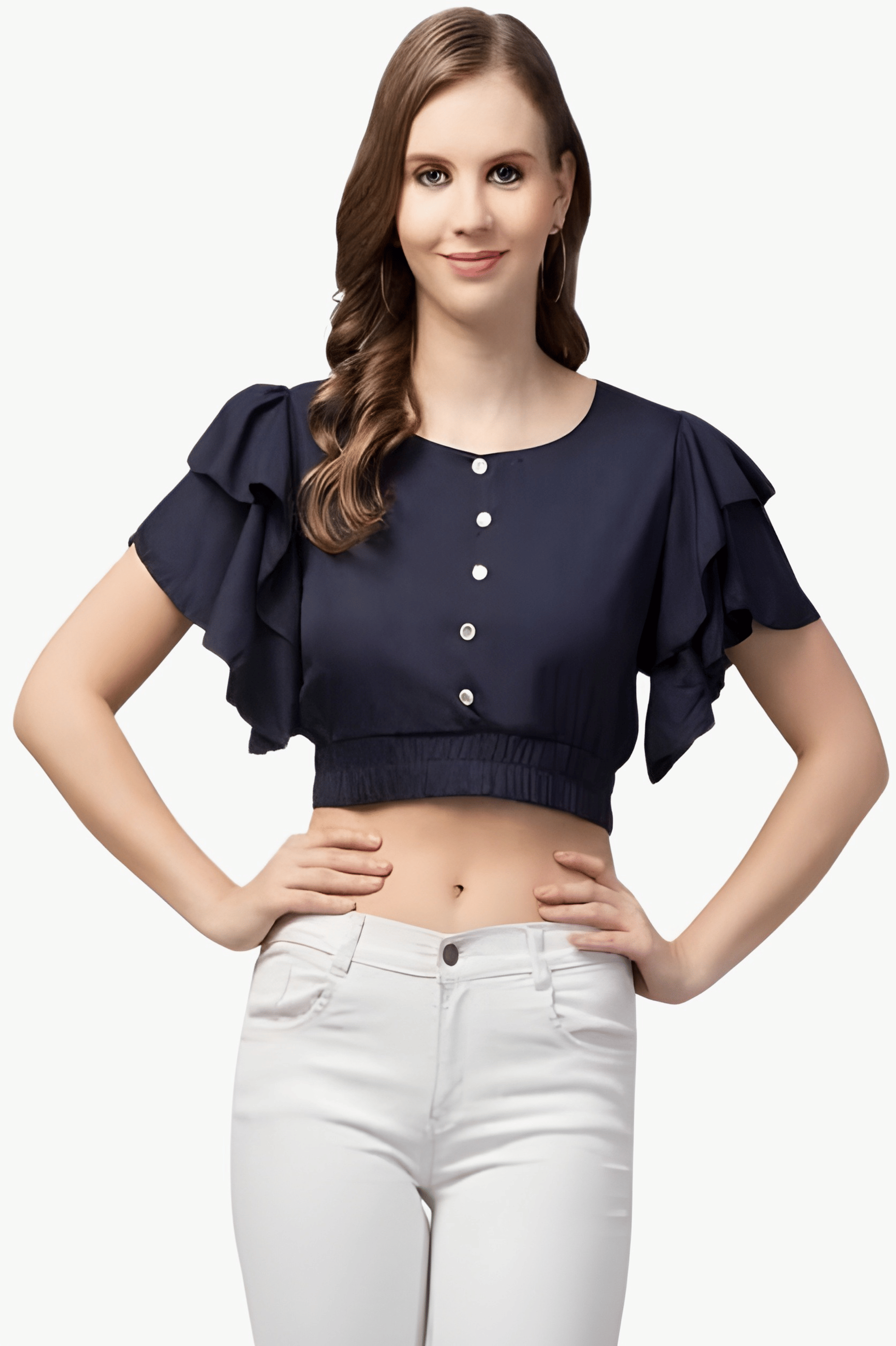 ATIMUNA Women's Polyester Crop Top ( Blue )     			ATIMUNA Women's Polyester Crop Top ( Blue )