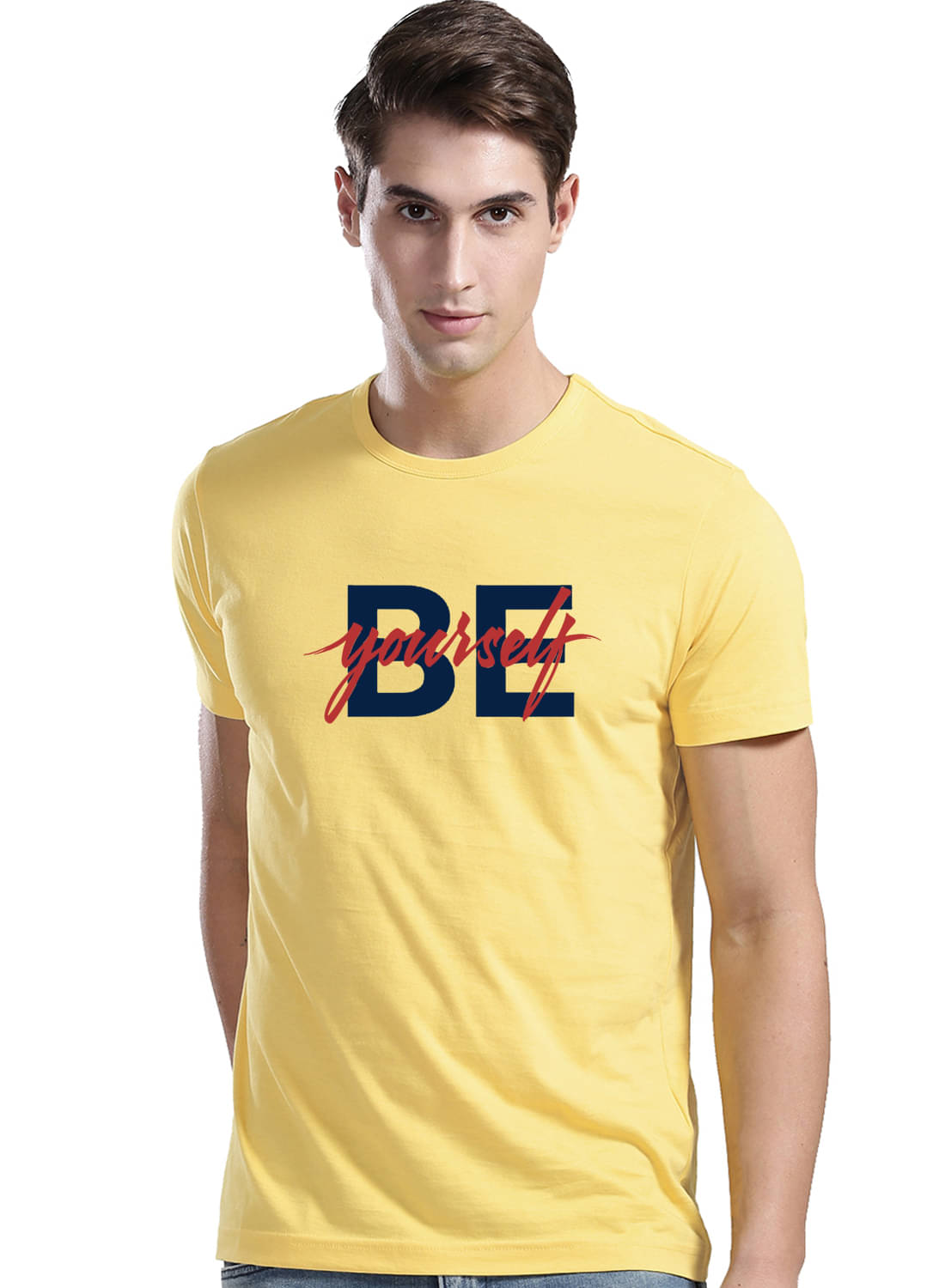 Adro Men Cotton Blend Regular Fit Printed T-Shirt ( Yellow )     			Adro Men Cotton Blend Regular Fit Printed T-Shirt ( Yellow )