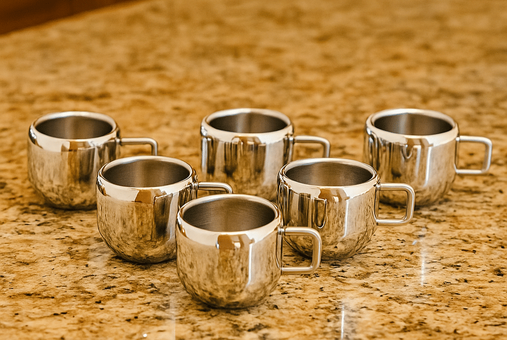     			Aquasleri Solid Steel Tea Cup 90 ml ( Pack of 6 )