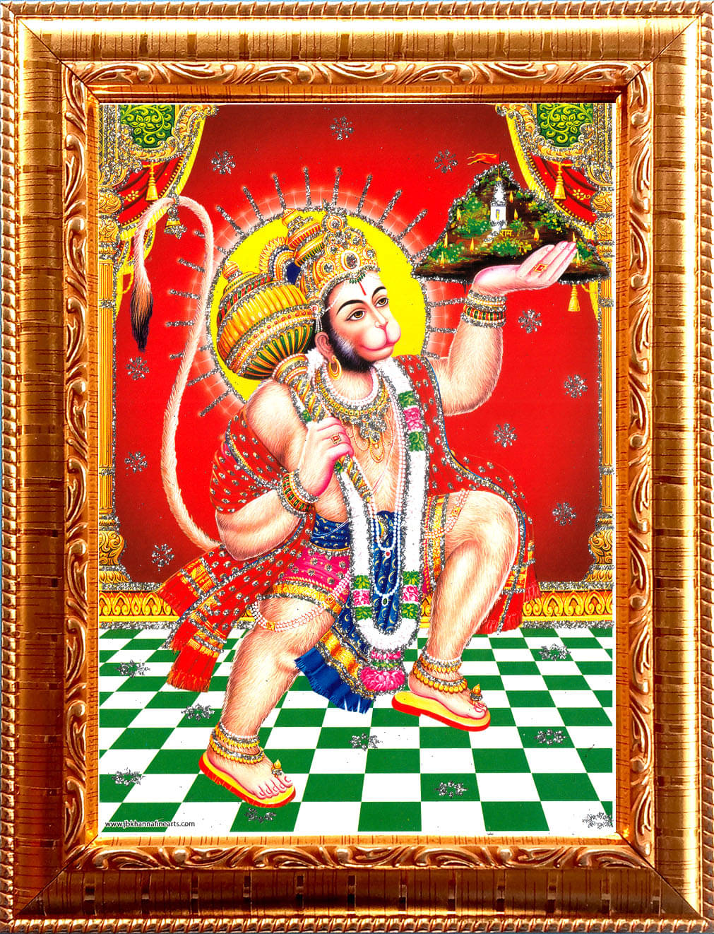     			BAJRANGBALI HANUMAN JI Golden Photo Frame with 6.75 inch (Width) x 8.75 inch (Length) inch Photo fitted With Wall Hanging Mount
