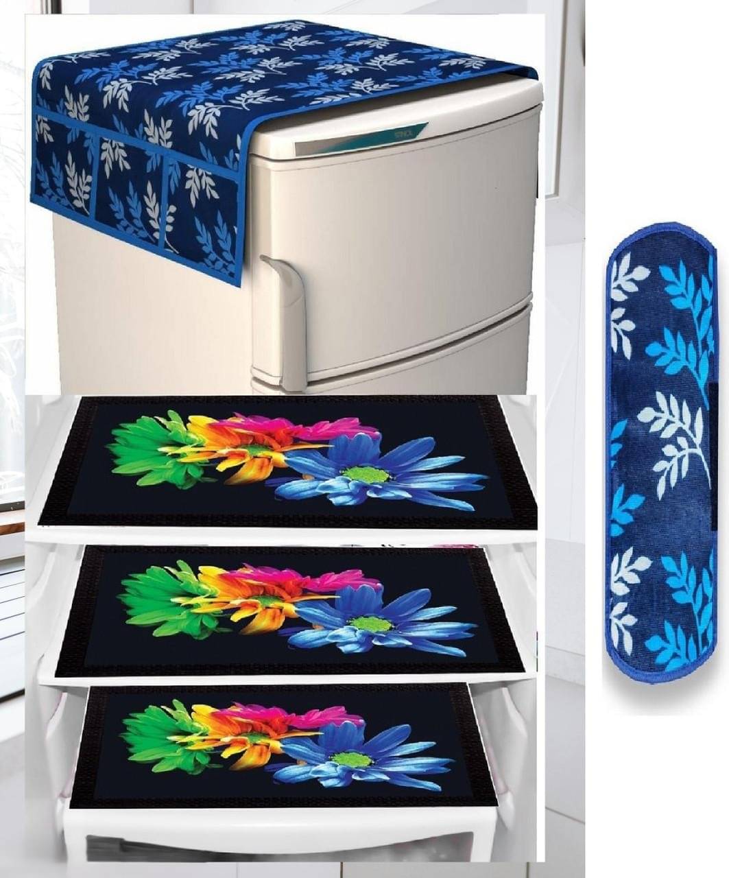 Butterfly Effect Polyester Floral Fridge Mat & Cover ( 39 21 ) Pack of 1 - Blue     			Butterfly Effect Polyester Floral Fridge Mat & Cover ( 39 21 ) Pack of 1 - Blue