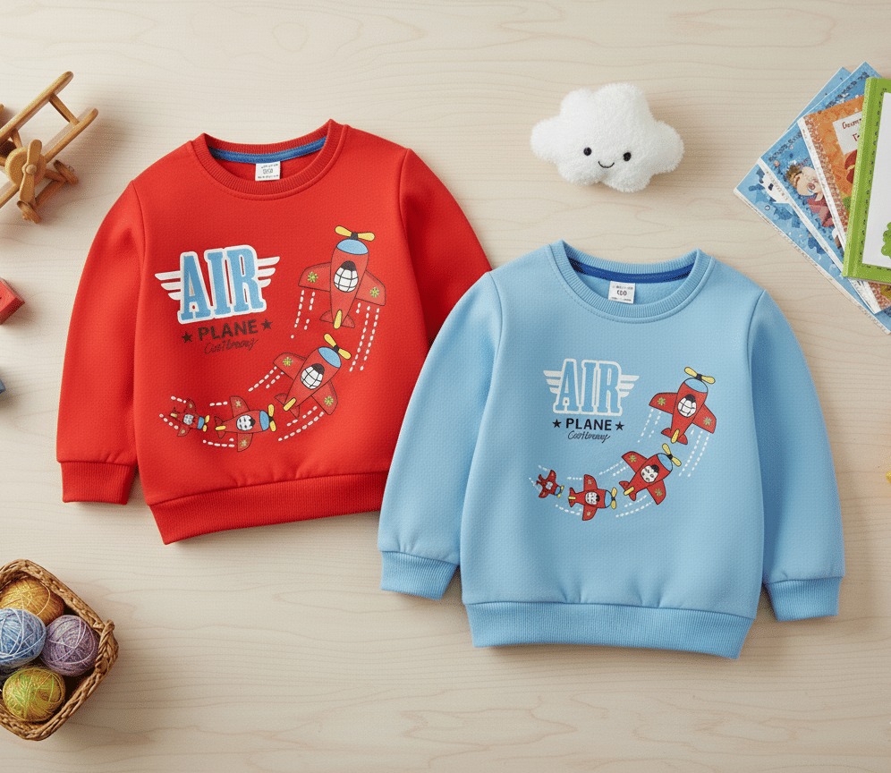     			COTTBRAY Pack of 2 Boys Fleece Sweatshirt ( Sky Blue,Red )