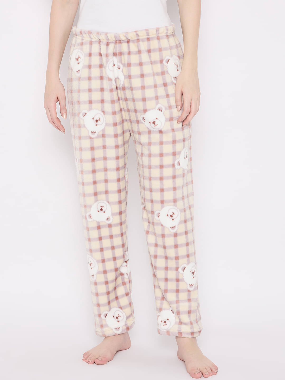     			Camey Fleece Printed Women Pyjama ( Cream )