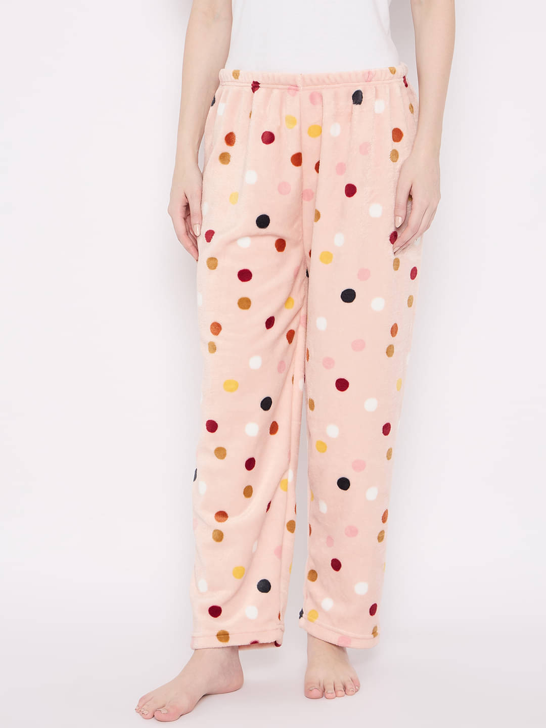     			Camey Fleece Printed Women Pyjama ( Peach )