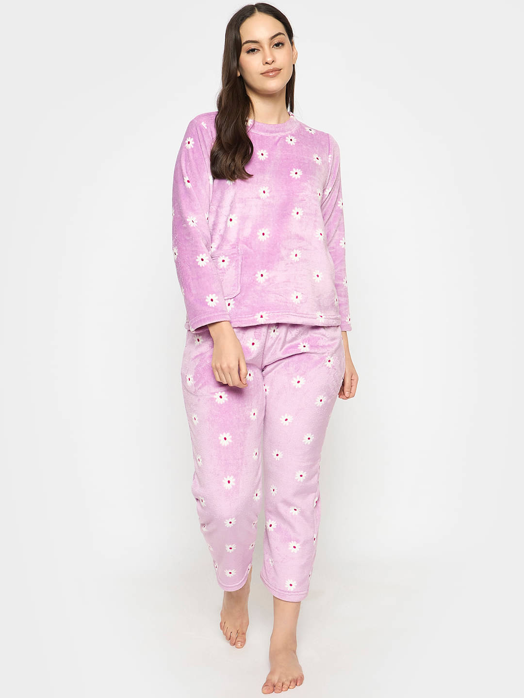     			Camey Woollen Printed Women Top with Pyjama ( Purple )