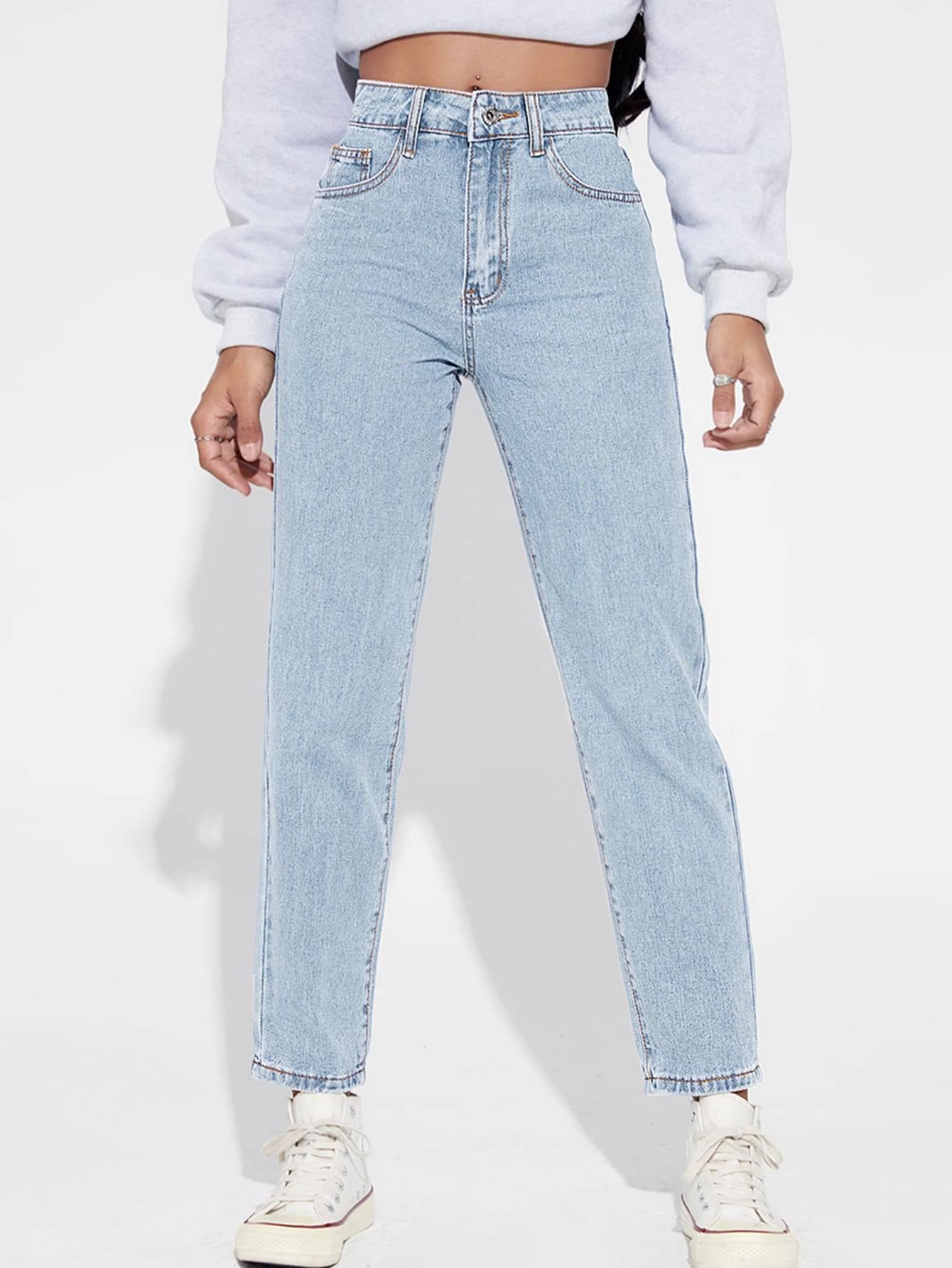     			DS MALL Women's Mom Fit High-Rise Jeans ( Ice Blue )