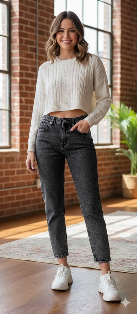     			DS MALL Women's Mom Fit High-Rise Jeans ( Charcoal )