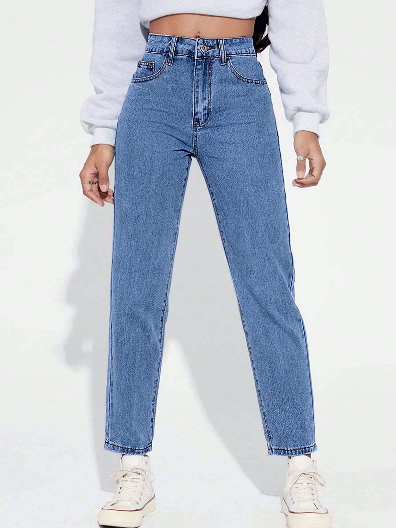     			DS MALL Women's Mom Fit High-Rise Jeans ( Blue )