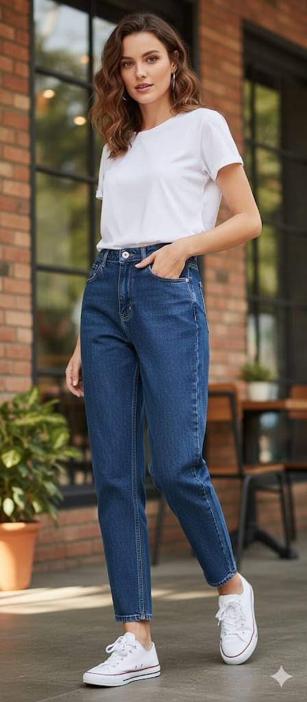     			DS MALL Women's Mom Fit High-Rise Jeans ( Blue )