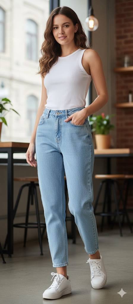     			DS MALL Women's Mom Fit High-Rise Jeans ( Light Blue )
