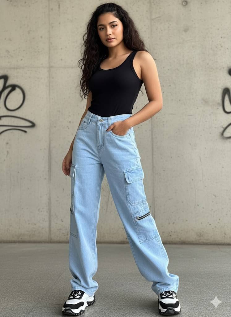     			DS MALL Women's Straight Fit High-Rise Jeans ( Light Blue )
