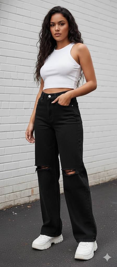     			DS MALL Women's Straight Fit High-Rise Jeans ( Black )