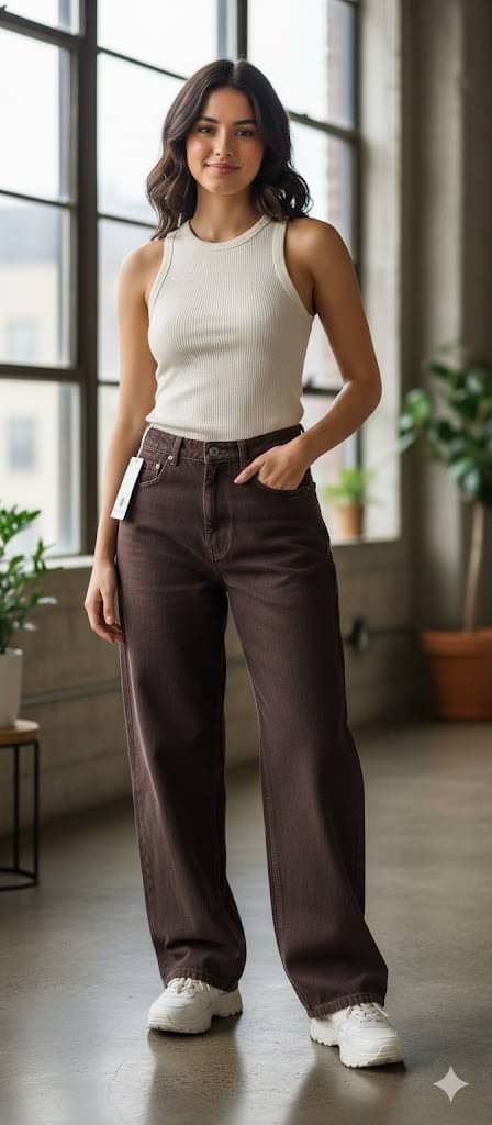     			DS MALL Women's Straight Fit High-Rise Jeans ( Brown )