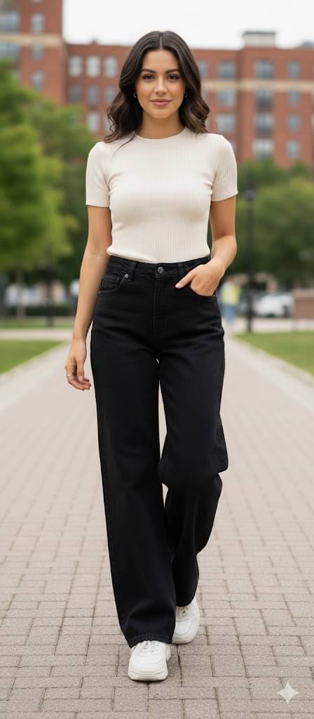     			DS MALL Women's Straight Fit High-Rise Jeans ( Black )