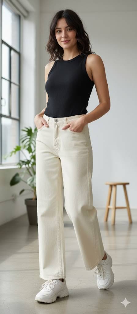     			DS MALL Women's Straight Fit High-Rise Jeans ( Beige )