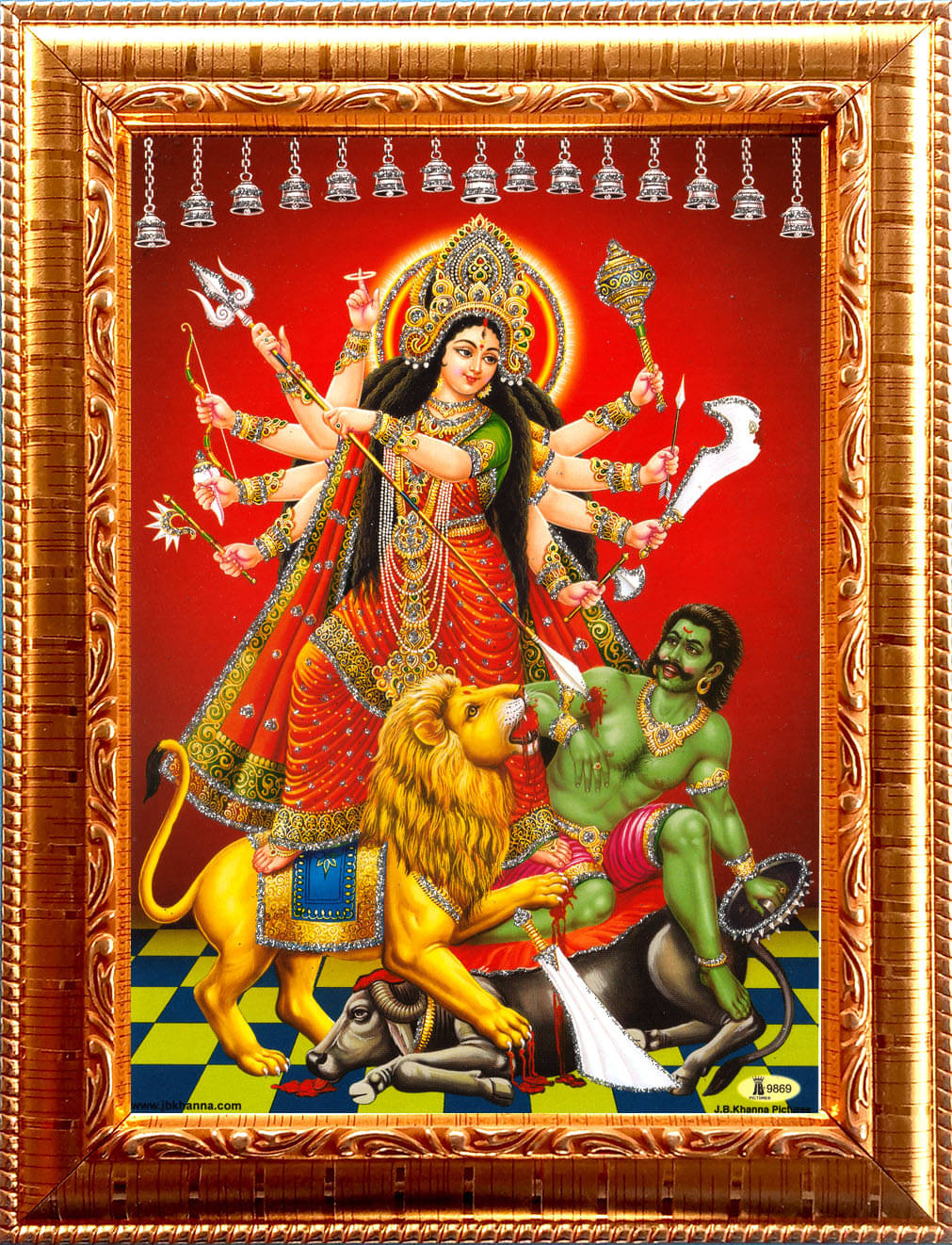 DURGA MATA Golden Photo Frame with 6.75 inch (Width) x 8.75 inch (Length) inch Photo fitted With Wall Hanging Mount DURGA MATA Golden Photo Frame with 6.75 inch (Width) x 8.75 inch (Length) inch Photo fitted With Wall Hanging Mount
