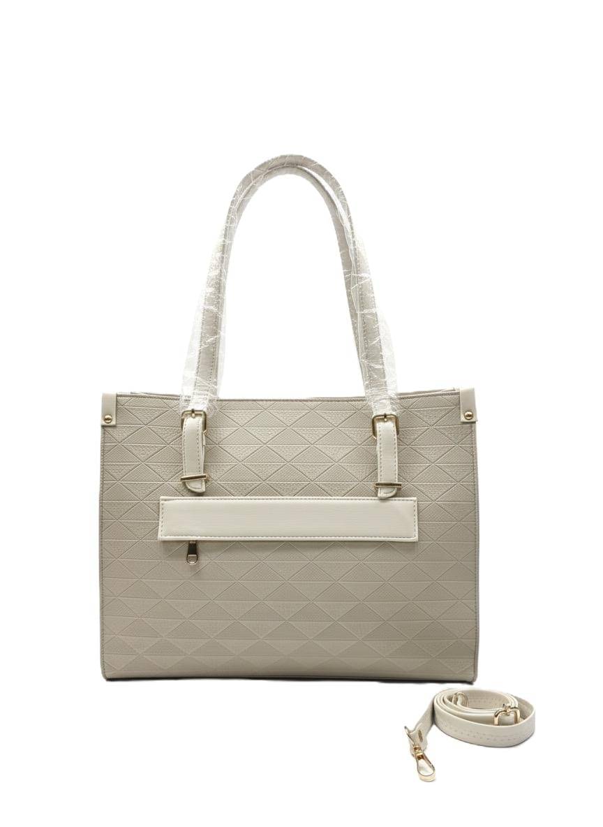     			De Elmore Tote Bag Faux Leather Set of 1 ( Off White,Beige )