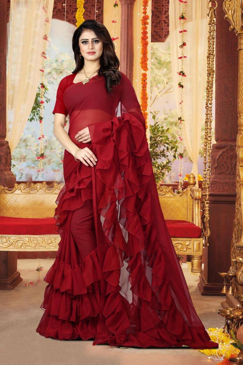 F Fashion Georgette Woven Regular Saree With Unstitched Blouse Piece ( Maroon ) F Fashion Georgette Woven Regular Saree With Unstitched Blouse Piece ( Maroon )