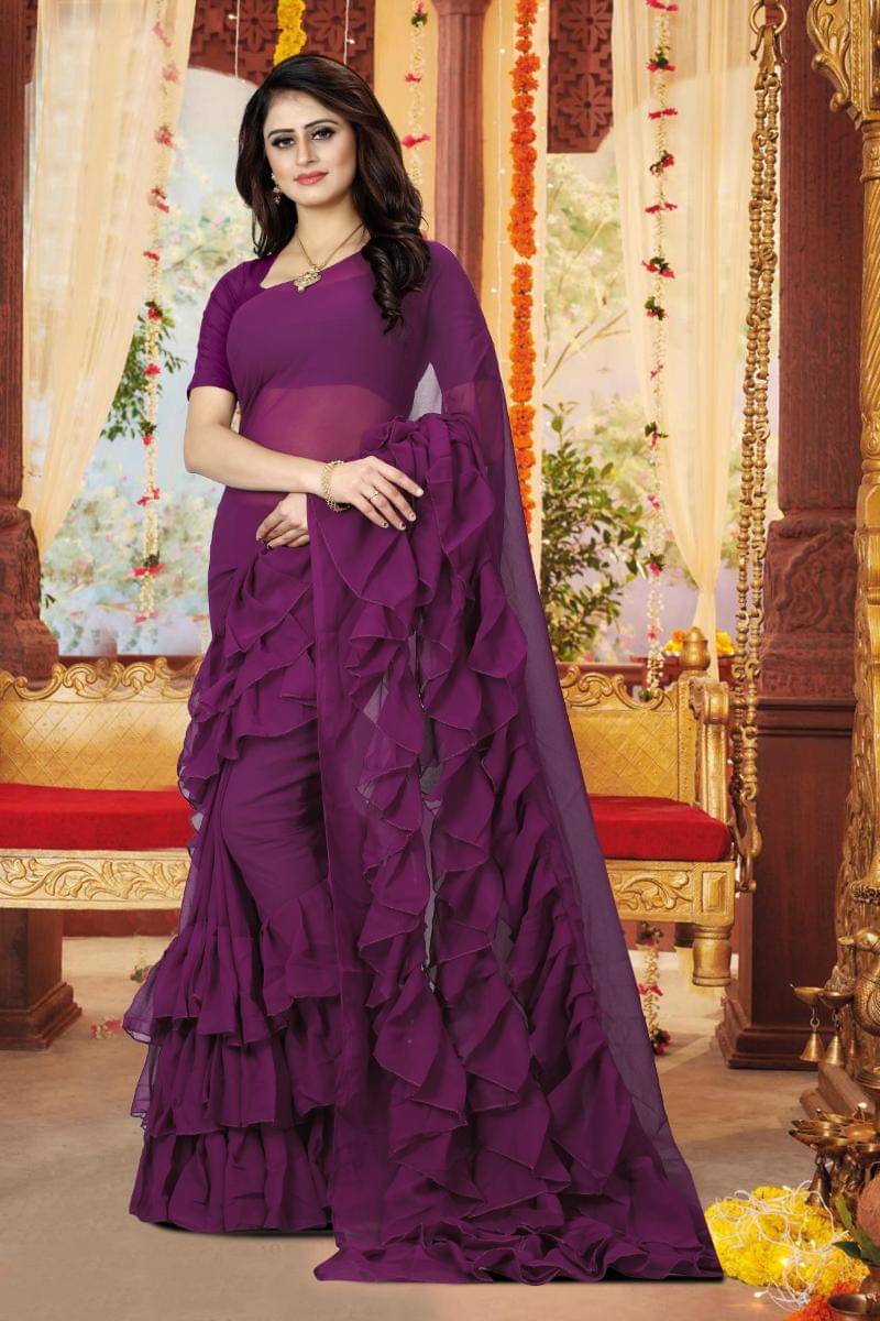 F Fashion Georgette Woven Regular Saree With Unstitched Blouse Piece ( Purple )     			F Fashion Georgette Woven Regular Saree With Unstitched Blouse Piece ( Purple )