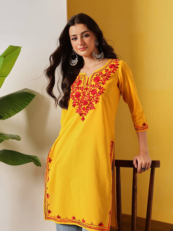     			Fembliss Women Cotton Embroidered Straight Kurti ( Red )