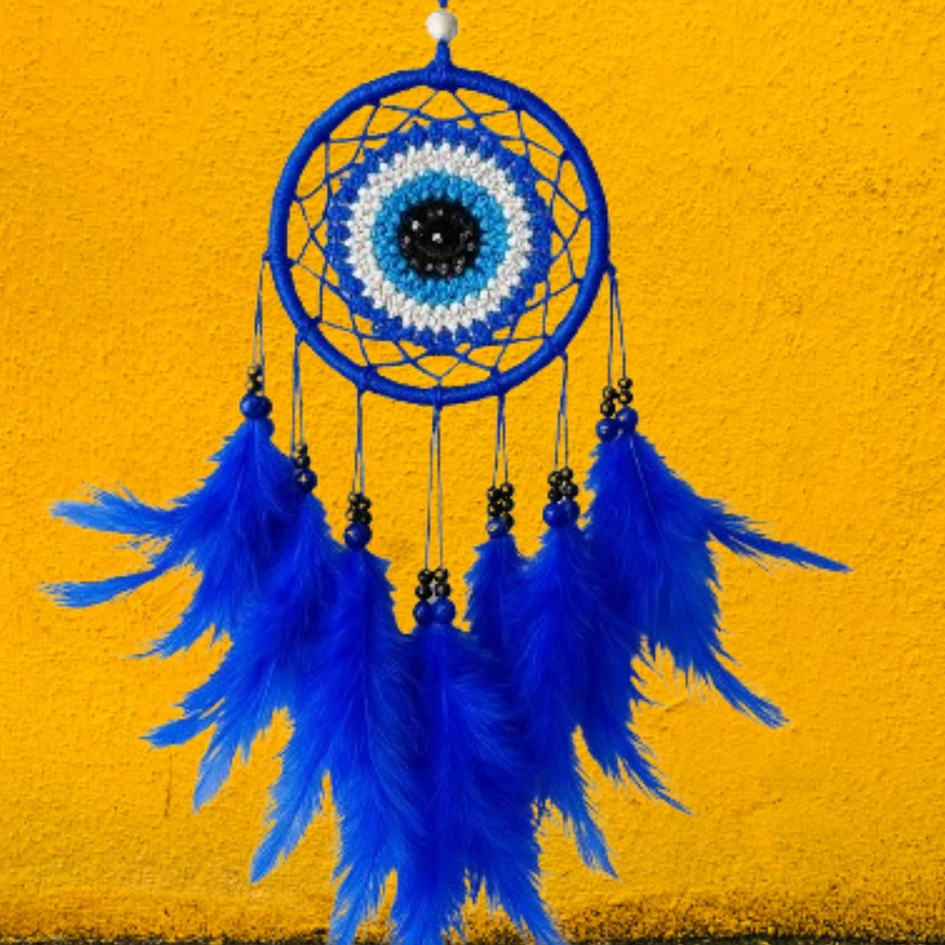 GIFTWA Blue Feather Dream Catcher - Pack of 1 ( 20 X 8 cms )     			GIFTWA Blue Feather Dream Catcher - Pack of 1 ( 20 X 8 cms )