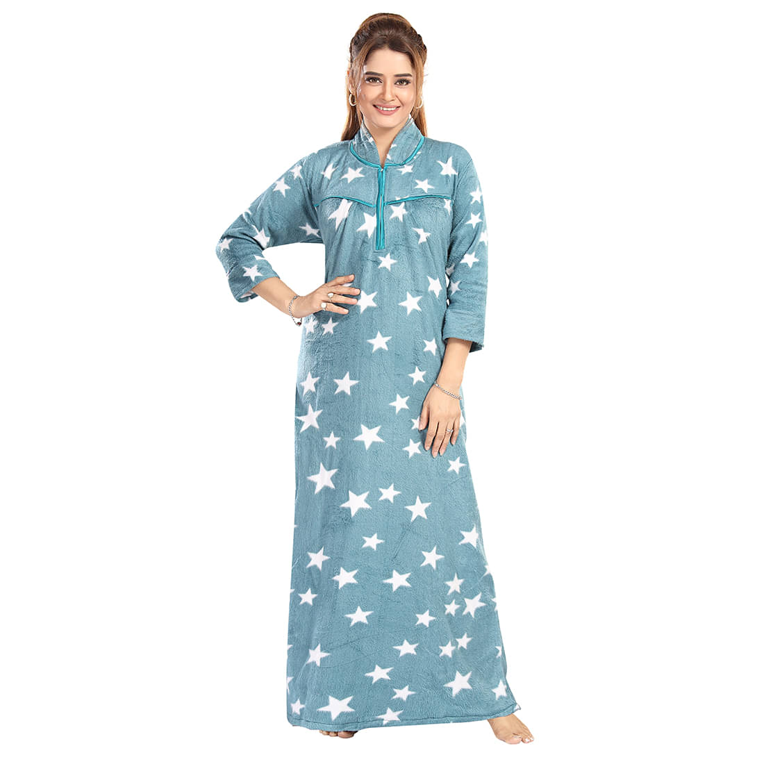     			Gutthi Woollen Solid Women Regular Nighty ( Blue )