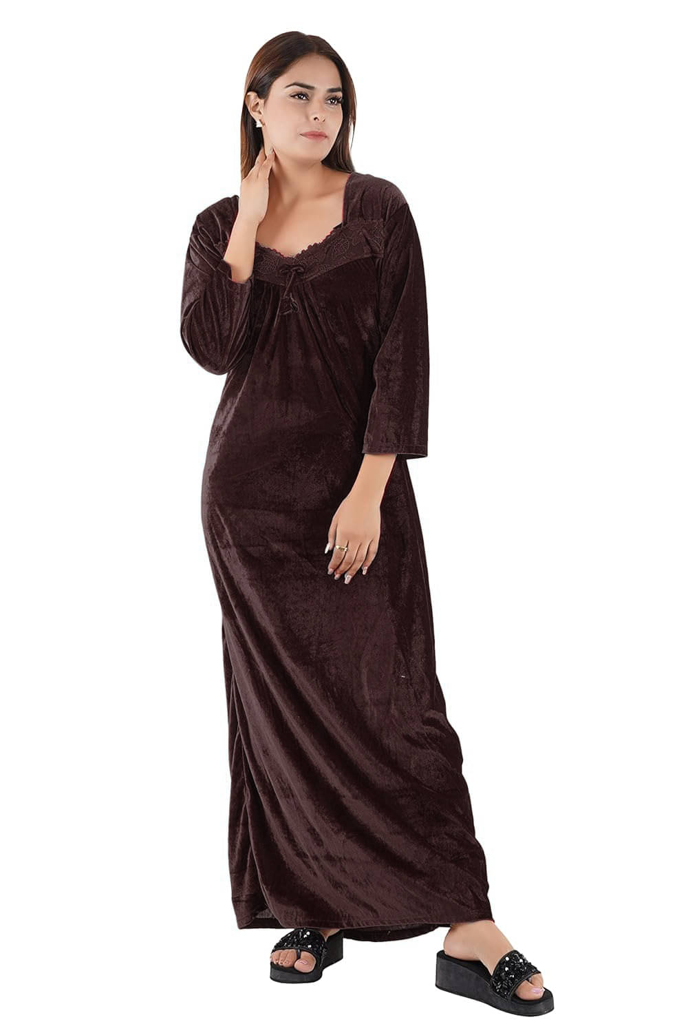     			Gutthi Woollen Solid Women Regular Nighty ( Brown )