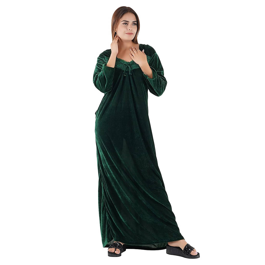     			Gutthi Woollen Solid Women Regular Nighty ( Green )