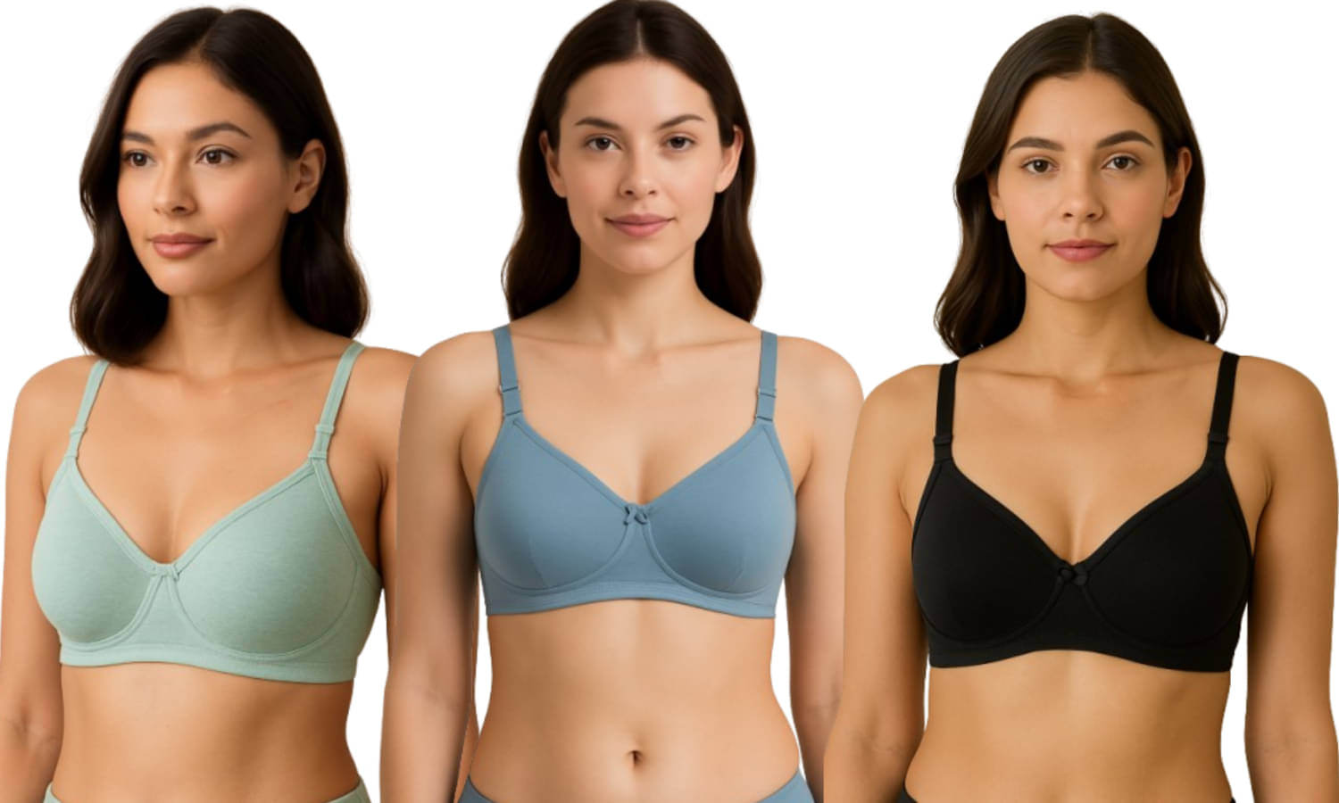 HERBLOURE Pack of 3 Cotton Blend Lightly Padded Push Up Bra For Women ( Multicolor )     			HERBLOURE Pack of 3 Cotton Blend Lightly Padded Push Up Bra For Women ( Multicolor )